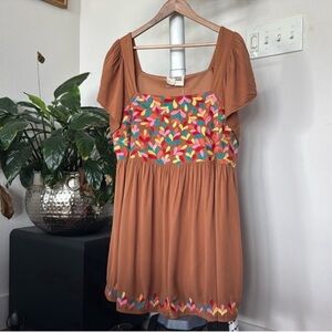 Savanna Jane Womens Embroidered mini Dress Sz 1X Boho Floral Festival Baby Doll